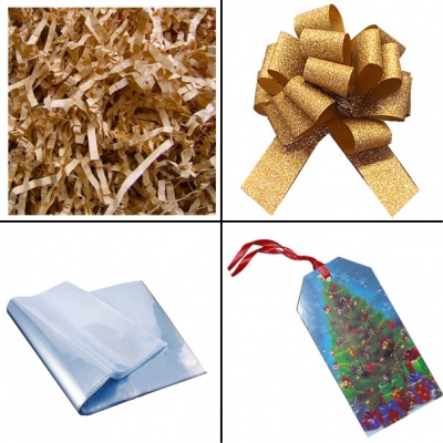 BULK Gift Basket Kit - (Medium) CHRISTMAS TREE EASY FOLD TRAY / GOLD ACCESSORIES x10