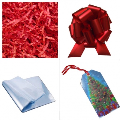 BULK Gift Basket Kit - (Small) CHRISTMAS TREE EASY FOLD TRAY / RED ACCESSORIES x10