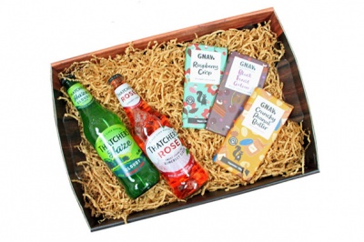 Complete Gift Basket Kit - WOODEN CRATE FOLD-UP TRAY / RED ACCESSORIES
