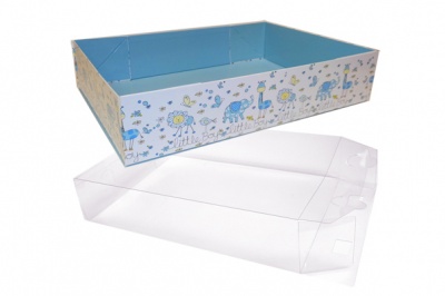 10 x Easy Fold Trays with Acetate Boxes - (35x24x8cm) LARGE LITTLE BOY TRAYS/CLEAR ACETATE BOXES