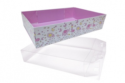 Easy Fold Tray with Acetate Box - (35x24x8cm) LARGE LITTLE GIRL TRAY/CLEAR ACETATE BOX