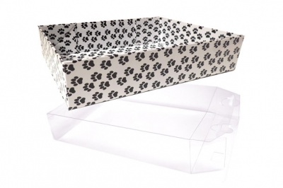 Easy Fold Tray with Acetate Box - (35x24x8cm) LARGE PAW PRINT TRAY/CLEAR ACETATE BOX