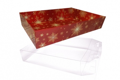 10 x Easy Fold Trays with Acetate Boxes - (35x24x8cm) LARGE SNOWFLAKES TRAYS/CLEAR ACETATE BOXES