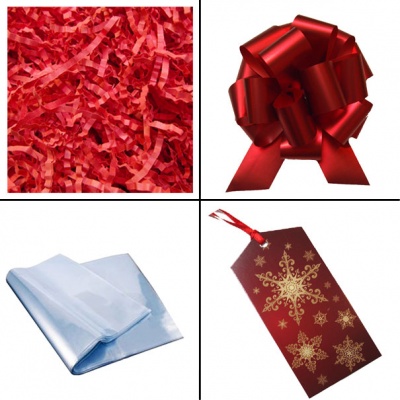 BULK Gift Basket Kit - (Large) SNOWFLAKE EASY FOLD TRAYS / RED ACCESSORIES x10