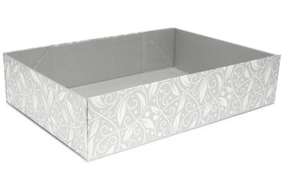 10 x Easy Fold Trays with Acetate Boxes - (35x24x8cm) LARGE SILVER VINE TRAYS/CLEAR ACETATE BOXES