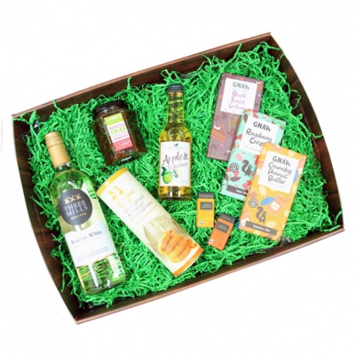 Complete Gift Basket Kit - 47cm WOODEN CRATE FOLD-UP TRAY / GOLD ACCESSORIES