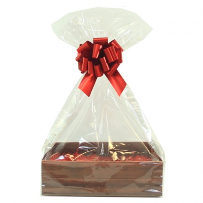 Complete Gift Basket Kit - 47cm WOODEN CRATE FOLD-UP TRAY / RED ACCESSORIES