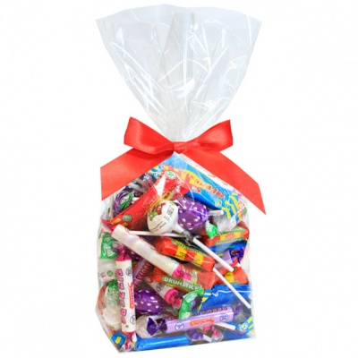 CANDY BAGS (pk 50) with Block Bottom and Twist Ties - CLEAR (large)