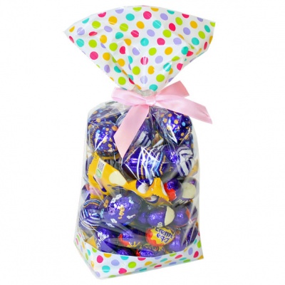 CANDY BAGS (pk 50) with Block Bottom and Twist Ties - SPOTS (large)