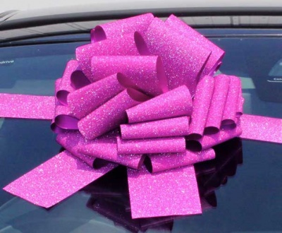 GIANT Car Bow (30cm diameter) with 3m Ribbon - GLITTER PINK