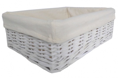 WHITE Wicker Storage Basket CREAM Lining - 35x24x12cm high
