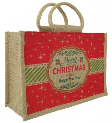 LARGE Open Jute Bag with Cotton Corded Handles - 35x15x25cm high - CHRISTMAS