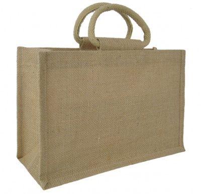 MEDIUM Open Jute Bag with Cotton Corded Handles - 30x12x20cm high - NATURAL