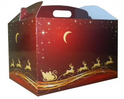 Giant Gable Gift Box - (35x24x18cm) RED/GOLD REINDEER