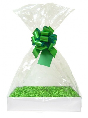 Complete Gift Basket Kit - (Small) WHITE EASY FOLD TRAY/GREEN ACCESSORIES