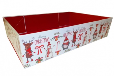 Complete Gift Basket Kit - (Medium) CHRISTMAS CHARACTERS EASY FOLD TRAY / RED ACCESSORIES