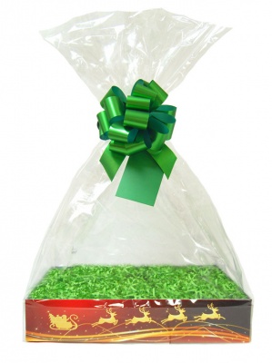 Complete Gift Basket Kit - (Large) REINDEER EASY FOLD TRAY / GREEN ACCESSORIES