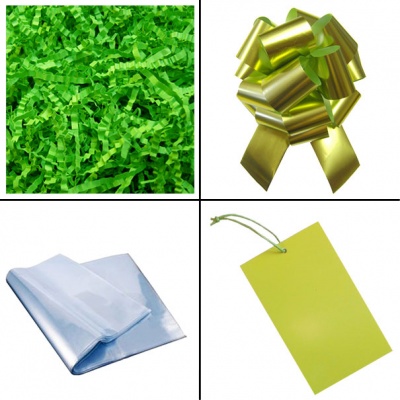 BULK Gift Basket Kit - 14'' NATURAL HAMPER / LIGHT GREEN ACCESSORIES x10