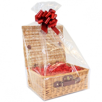 BULK Gift Basket Kit - 14'' NATURAL HAMPER / RED ACCESSORIES x10