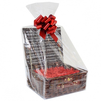 BULK Gift Basket Kit - 12'' VINTAGE BROWN HAMPER / RED ACCESSORIES x10