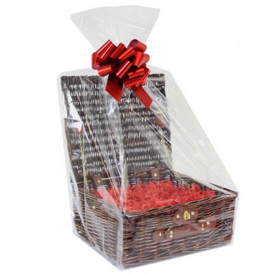 BULK Gift Basket Kit - 14'' VINTAGE BROWN HAMPER / RED ACCESSORIES x10