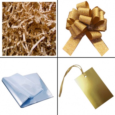 BULK Gift Basket Kit - 18'' VINTAGE BROWN HAMPER / GOLD ACCESSORIES x10