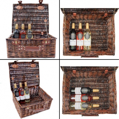 BULK Gift Basket Kit - 18'' VINTAGE BROWN HAMPER / RED ACCESSORIES x10