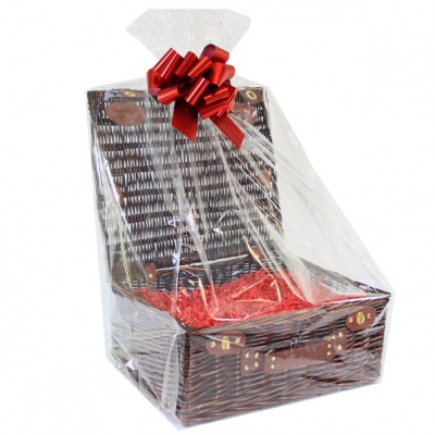 BULK Gift Basket Kit - 18'' VINTAGE BROWN HAMPER / RED ACCESSORIES x10