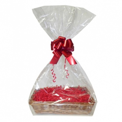 Complete Gift Basket Kit - (32x21x7cm) STEAMED WICKER TRAY / RED ACCESSORIES