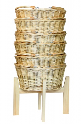 Wicker Shopping Baskets x6 and Display Stand - NATURAL