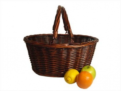 Wicker Shopping Basket with Folding Handles - LARGE VINTAGE BROWN 41cm