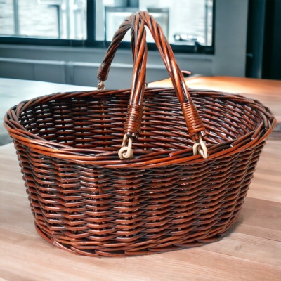 Wicker Shopping Basket with Folding Handles - LARGE VINTAGE BROWN 41cm