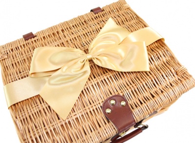 Superior NATURAL WICKER Hamper (14'') with Eco-Friendly GOLD Bow - MEDIUM