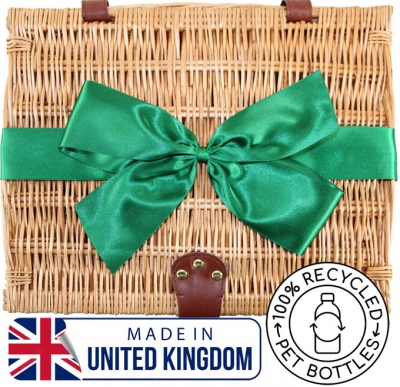 Superior NATURAL WICKER Hamper (14'') with Eco-Friendly GREEN Bow - MEDIUM