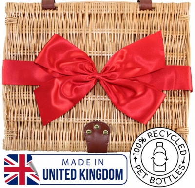 Superior NATURAL WICKER Hamper (14'') with Eco-Friendly RED Bow - MEDIUM
