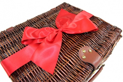 Superior VINTAGE BROWN WICKER Hamper (14'') with Eco-Friendly RED Bow - MEDIUM