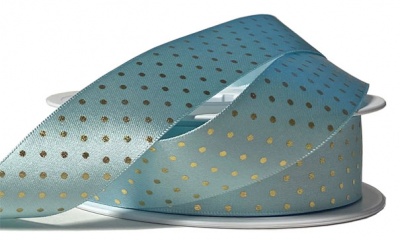 Shimmer Spot Eco Satin Ribbon - 25mm x 20m - SKY BLUE / GOLD