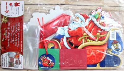 Complete Gift Box Kit - (large) with Tissue, Bag, Bow and Tag - SANTA SLEIGH