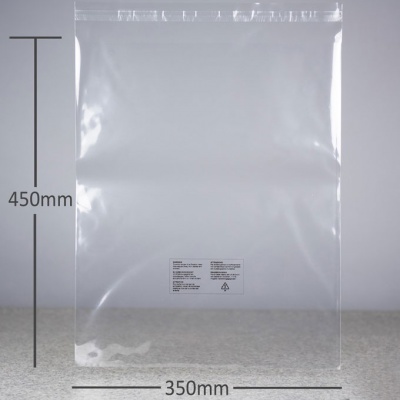 100 x Peel & Seal Display Bag with Safety Warning - 350mm x 450mm + 40mm lip