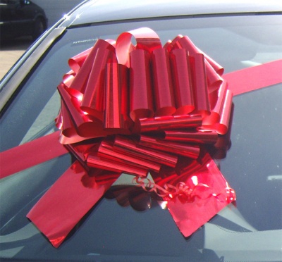 GIANT Car Bow (30cm diameter) with 3m Ribbon - METALLIC RED