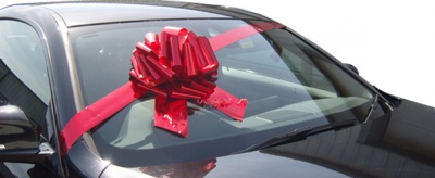 GIANT Car Bow (30cm diameter) with 3m Ribbon - METALLIC RED
