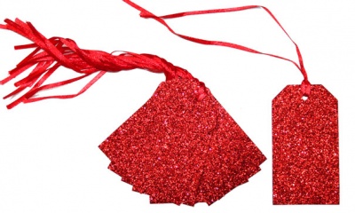Pack 10 Gift Tags with Ribbon Ties - GLITTER RED