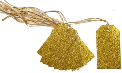 Pack 10 Gift Tags with Ribbon Ties - GLITTER GOLD