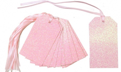 Pack 10 Gift Tags with Ribbon Ties - GLITTER PINK