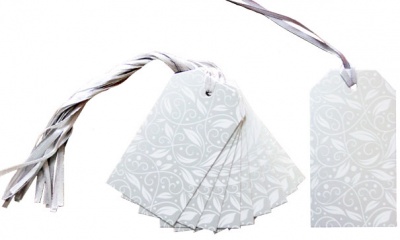 Pack 10 Gift Tags with Ribbon Ties - SILVER VINE