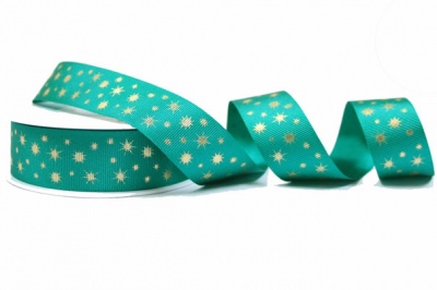 Grosgrain Ribbon - 25mm x 20m - STARS GREEN