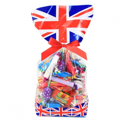 CANDY BAGS (pk 50) with Block Bottom and Twist Ties - UNION JACK (large)