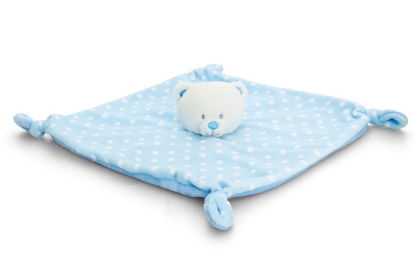 Baby's First KNOTTED COMFORTER by Keel Toys - BLUE/WHITE SPOTS
