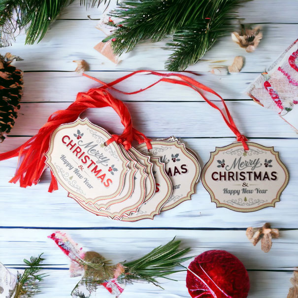 Pack 10 Gift Tags with Ribbon Ties - MERRY CHRISTMAS