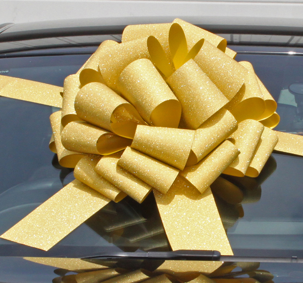 MEGA Giant Car Bow (42cm diameter) with 6m Ribbon - GLITTER GOLD